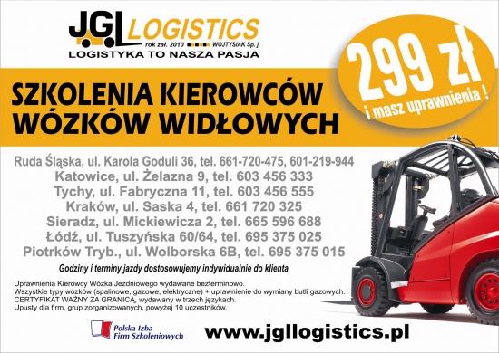 Wózki widłowe - szkolenia Ruda Śląska BYTOM 299 zł