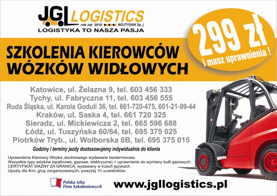 Wózek widłowy - szkolenia Katowice Chorzów 299 zł