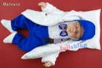 Niebieskie ubranko na chrzest z tkaniny bawełnianej dla chło