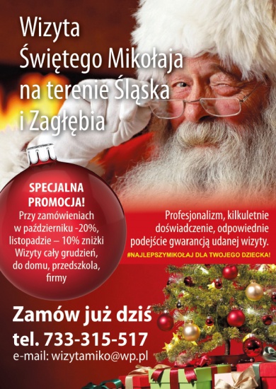 Wizyta Świętego Mikołaja do domu, szkoły, firmy