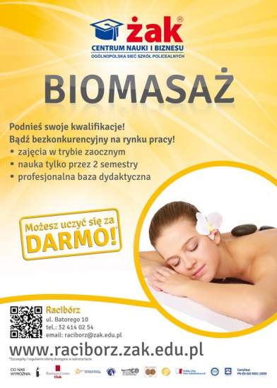 Nabór na semestr wiosenny – biomasaż w ŻAK Racibórz
